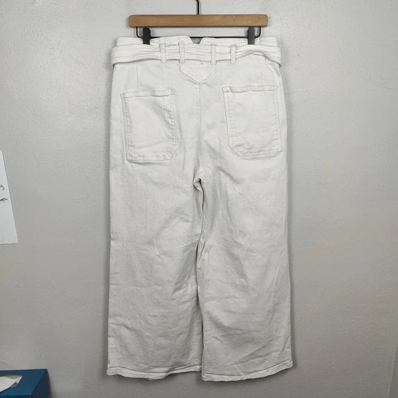 Anthropologie Maeve Wide Leg Cropped Pants Womens 31 White Belted Bohemian - Picture 6 of 12